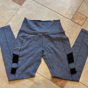 Beyond Yoga Heather Blue Leggings with Black Mesh Details